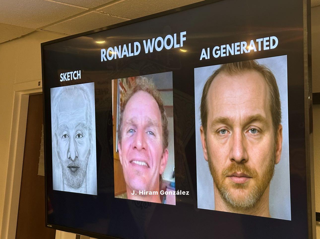 Puede ser una imagen de 2 personas, televisor y texto que dice "RONALD WOOLF H AI GENERATED J. Hiram González J.HiramGonzález J.HiramGnzalez ález"